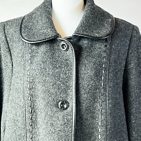 ❄️ Mona Lisa Wool-Blend Coat with Faux Leather Trim Elegance Meets Warmth 18W - Picture 2 of 9